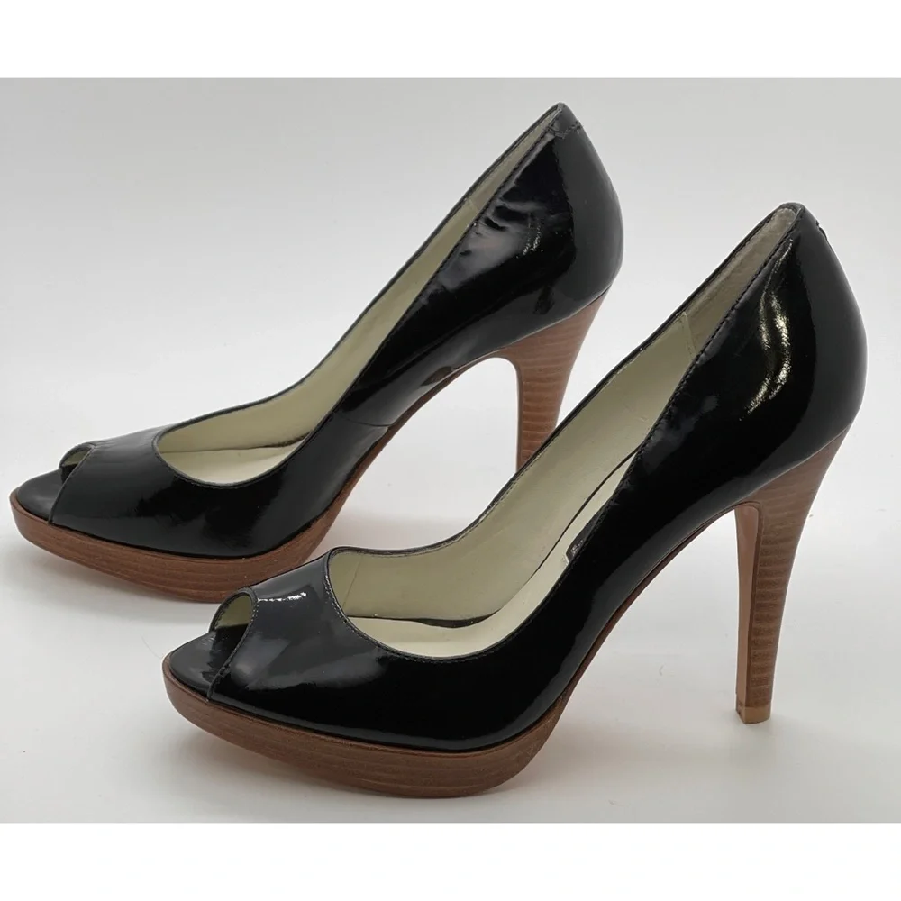 Steven by Steve Madden “Lalo” Peep Toe Black Patent Leather Heels Size 6M - Picture 3 of 7
